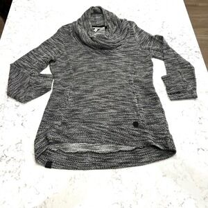 Bench Womens Tunic Top Small Black Gray Cowl Neck Snap Pocket Long Sleeve